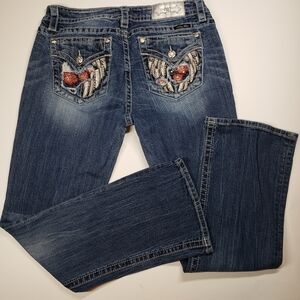 Miss Me Boot Cut Blue Jeans Embellished Pockets Size 33